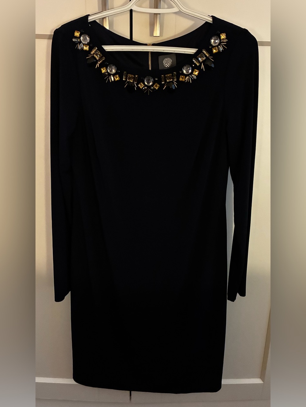 Vince Camuto Black Long Sleeve Jewel-Neck Shift Dress